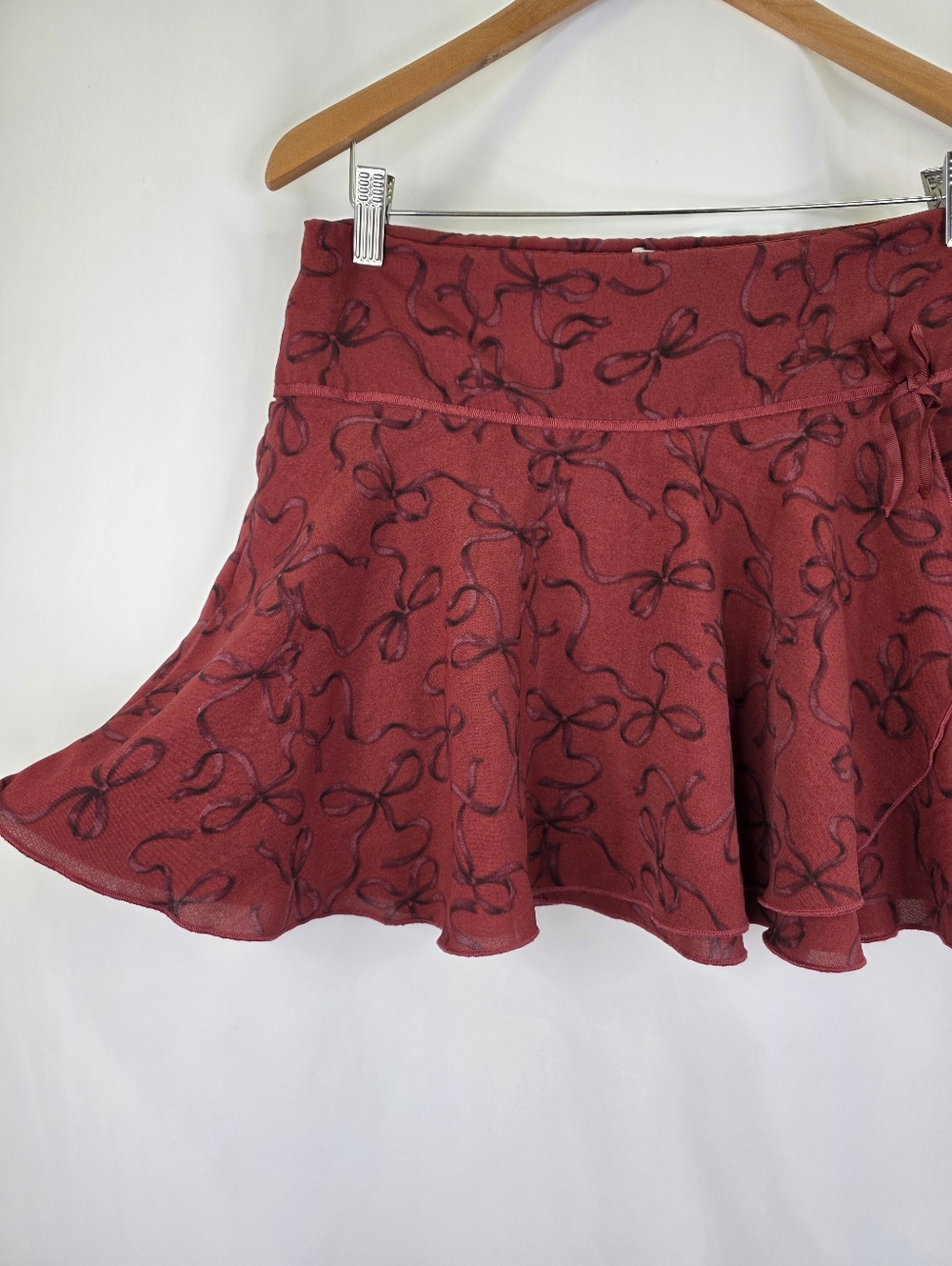 Aeropostale MEDMini Skirt Skort Burgundy Bow Print Coquette Dark Moody Preppy - Picture 6 of 16